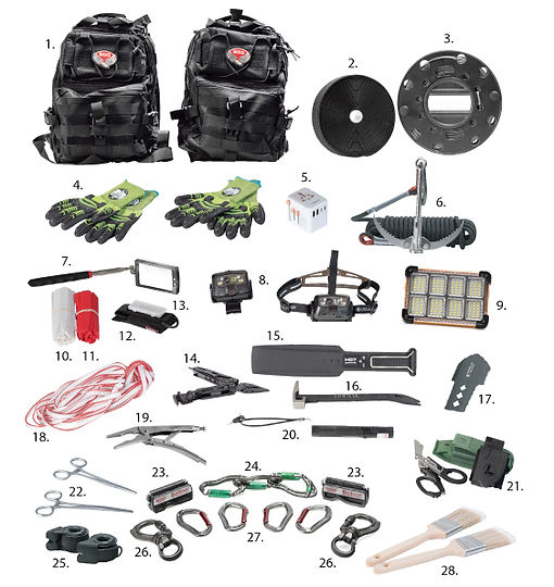 Tactical Search and Assault Kit laid out with numbers that link to product descriptions within another web page.