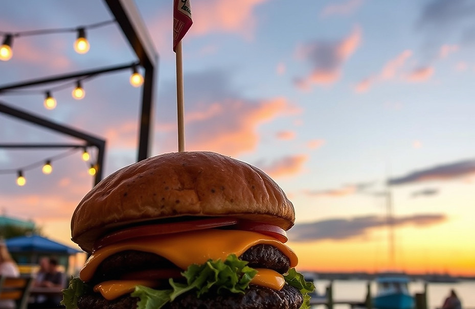 Burger sunset waterfront bar
