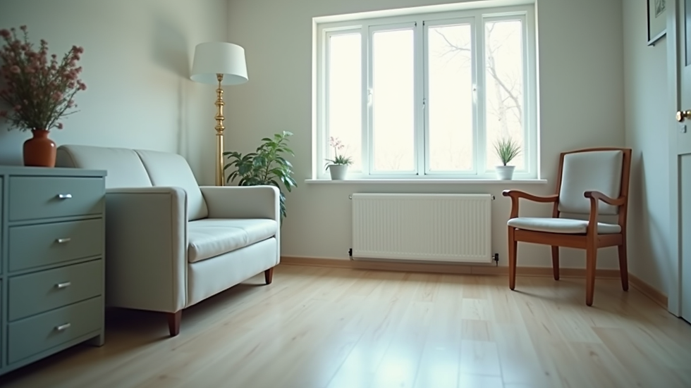 Eye-level view of a speech therapy clinic room with therapy tools