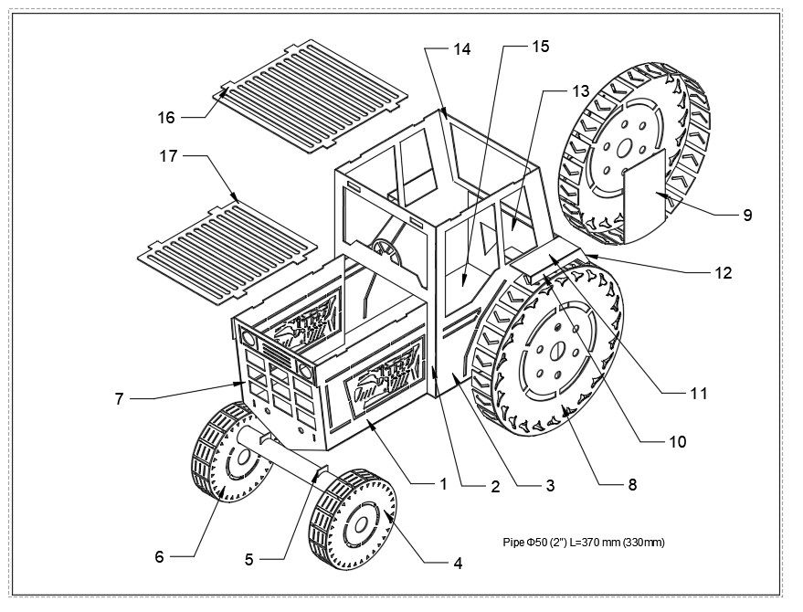 Thumbnail: Fire pit Tractor (welding assembly). DXF fire pit, file plasma, laser cut