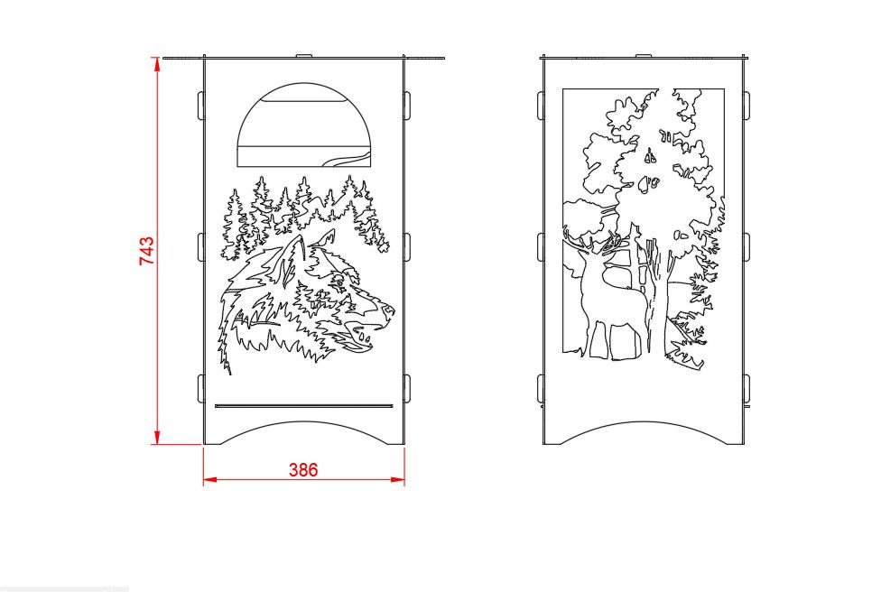 Thumbnail: Folding fire pit with views of nature. DXF fire pit, file plasma, laser cutting.