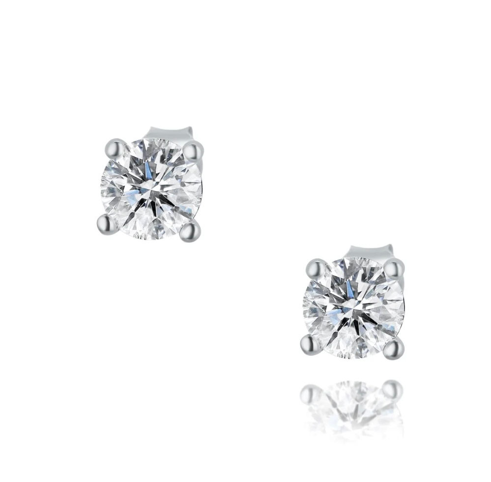 עגילי סוליטר זהב לבן יהלומי מעבדה-0.65 CVD