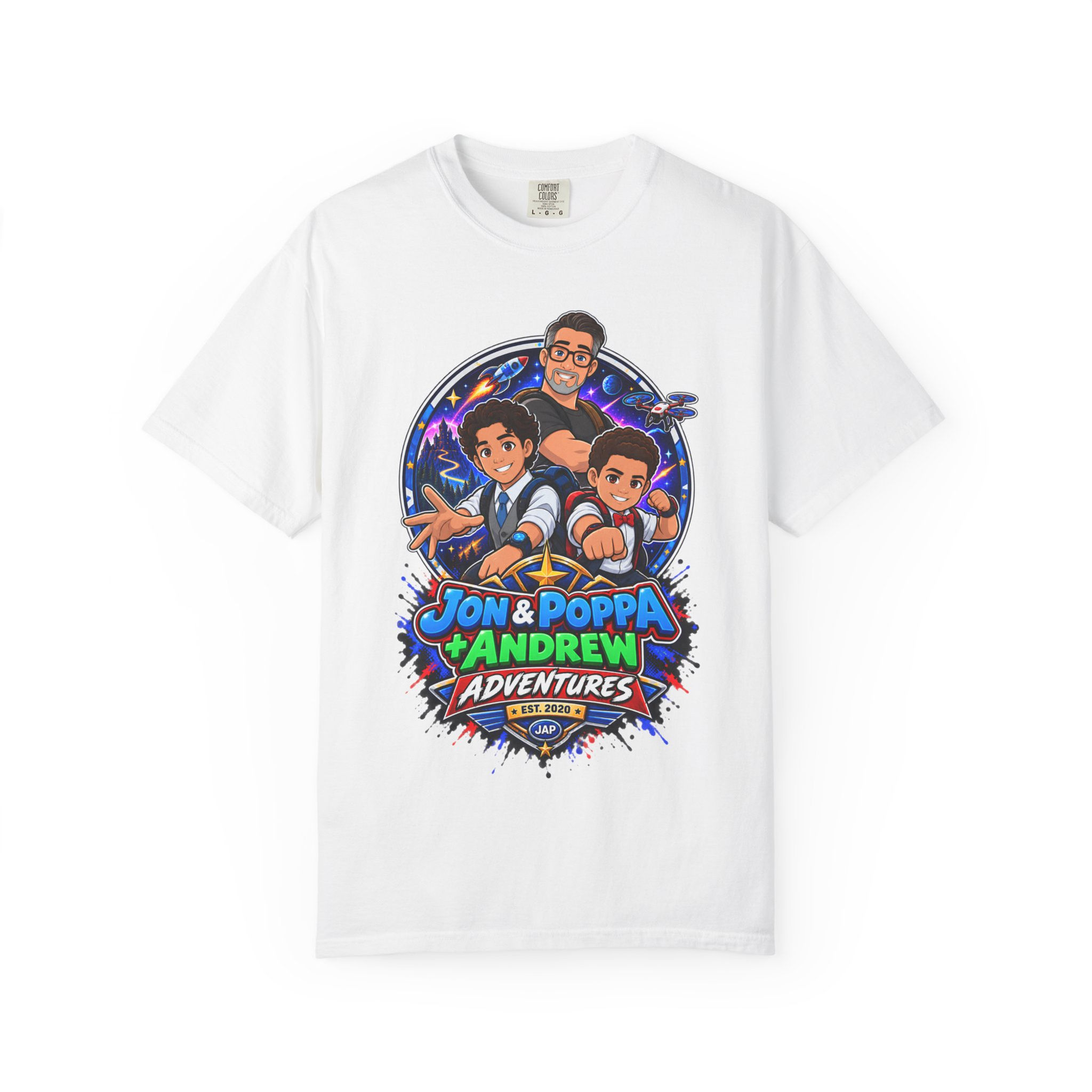 Jon & Poppa Andrew Adventures T-Shirt — Family Adventure Cartoon Tee