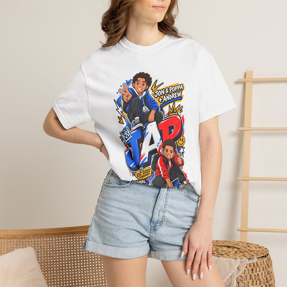 Thumbnail: JAP Cartoon Crew T-Shirt — Jon & Poppa Andrew Graphic Tee