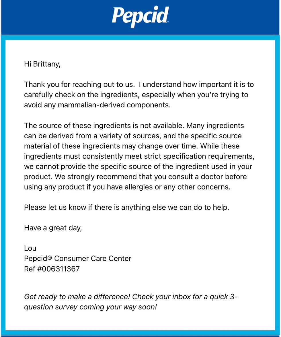 If a patient must avoid a particular ingredient source for medical reasons, shouldn't they have the right to know where that ingredient came from?