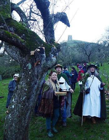 Wassailing festival under the iconic Glastonbury Tor