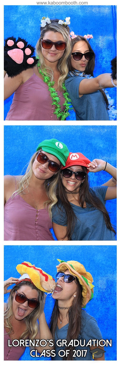 Lorena's Graduation Class of 2013 photo booth: two women with props, hats, and a hot dog