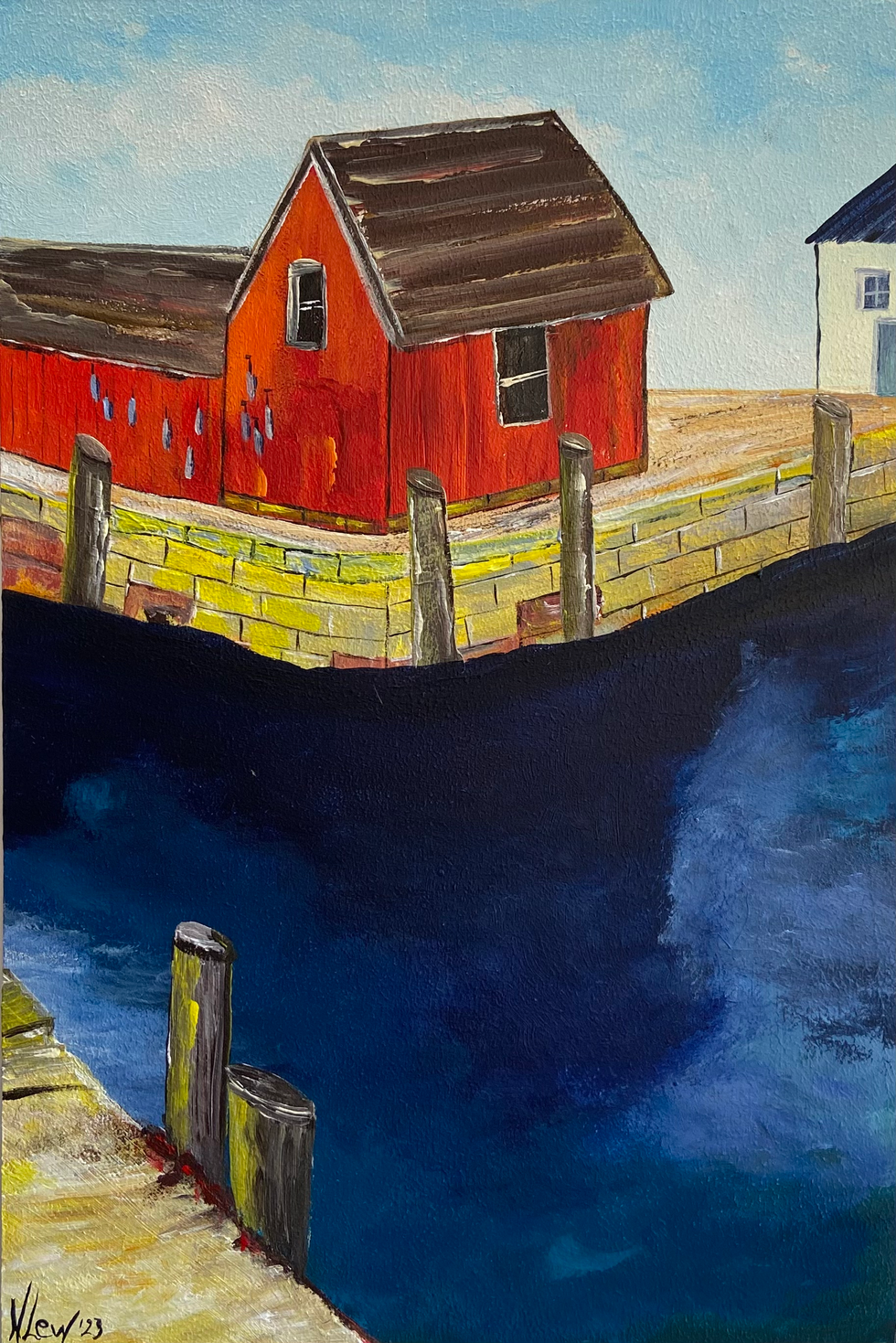 Red Shack. 8 x 12 acrylic on slightly gessoed cedar wood board. 2023.heic