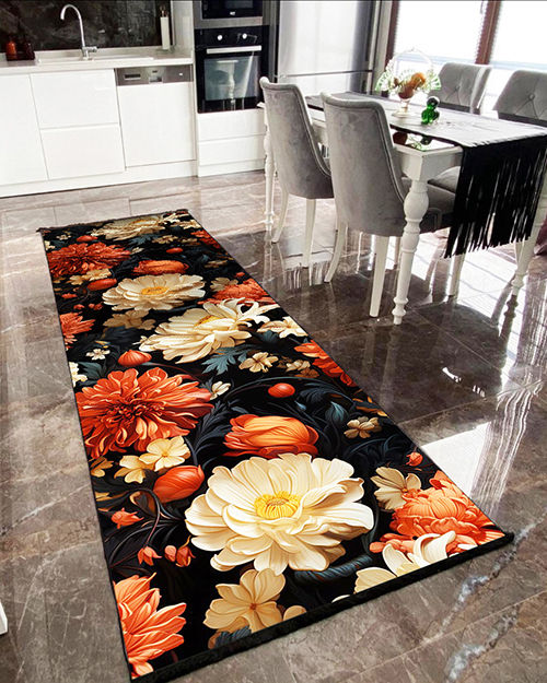 Floral Renkli Kaymaz Taban Halı