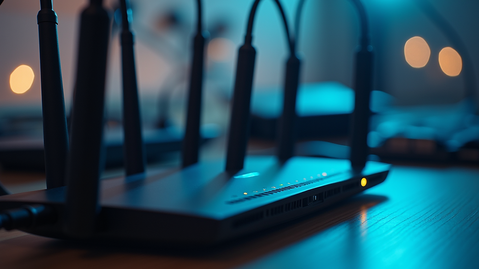 Close-up view of a network router with connected IoT devices