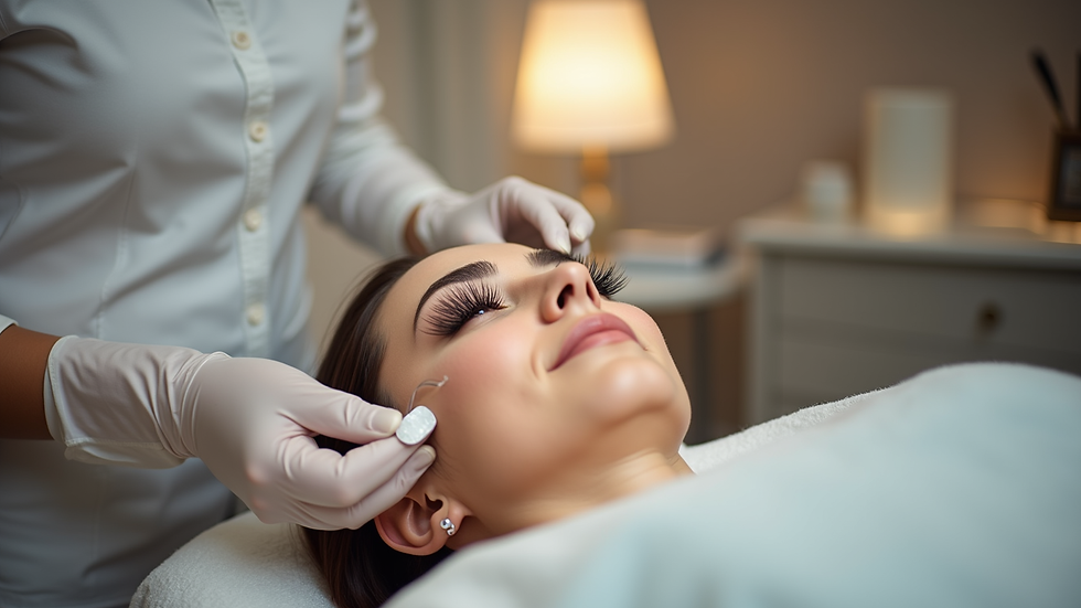 Eye-level view of a beauty salon treatment room with lash lift equipment