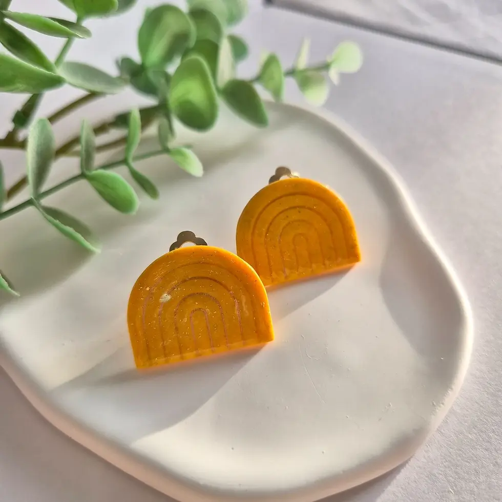 Mustard yellow arch clip on statement earrings