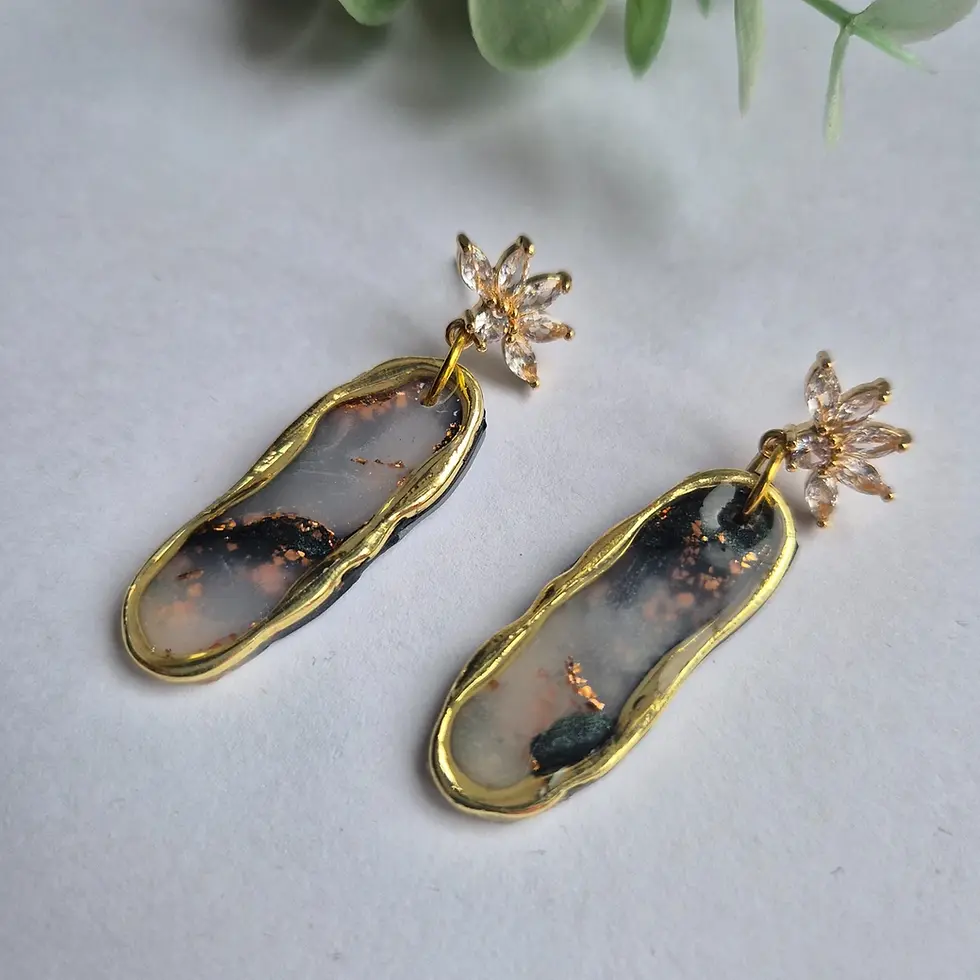 Thumbnail: Black and White Polymer Clay Earrings – Marble Effect – Handmade Drop