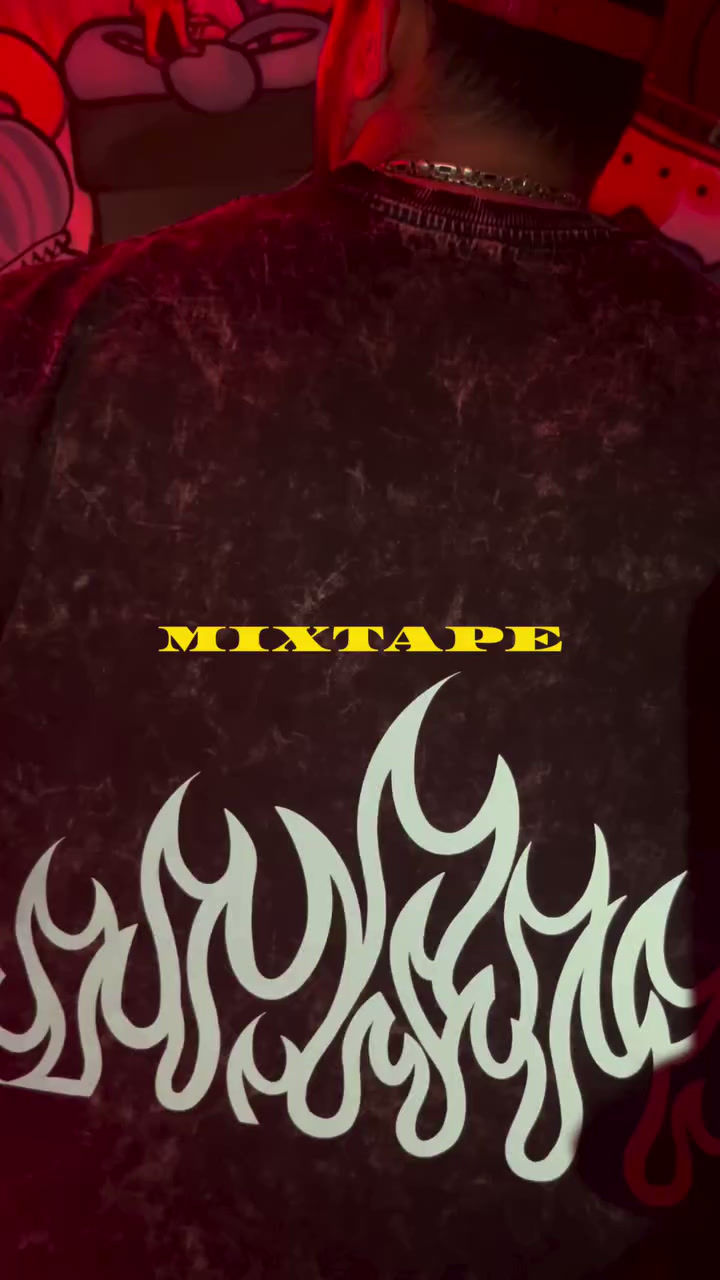 Thumbnail: FIREBALL Reflective print, black acid-wash oversized t-shirt