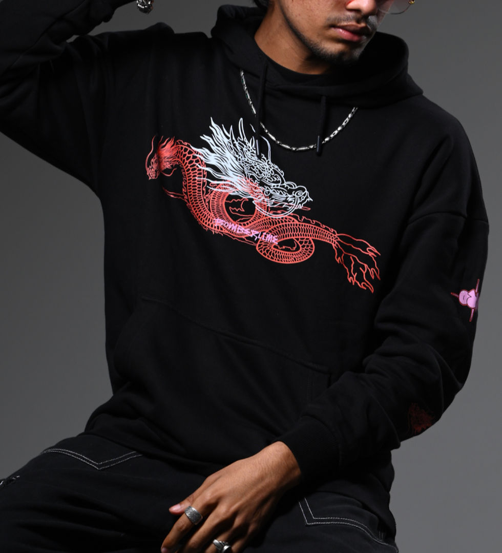 Thumbnail: EMBER DRAGON Unisex Oversized Black Hoodie 