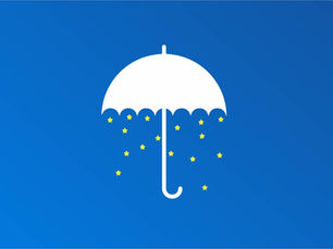 EU data regulations concept with digital compliance icons and European Union flag in background.