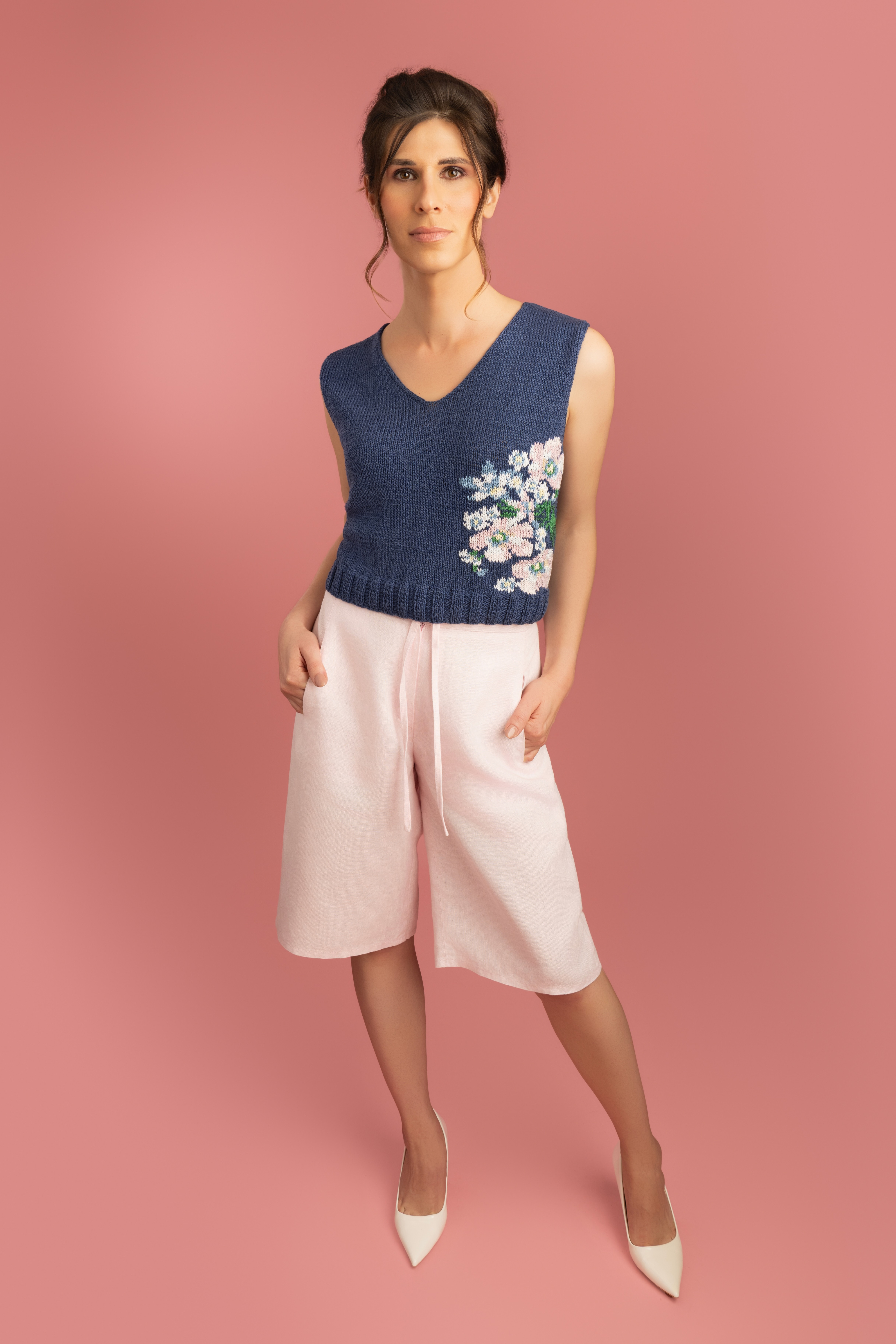 Pink Linen Bermuda Shorts