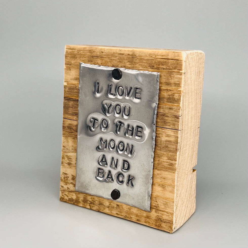 Thumbnail: I love you to the moon and back / Never stop dreaming  - Aluminium on wood