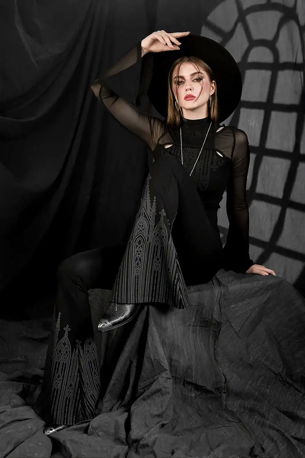 Miniaturbild: Gothic Langarm Top Umbra mit Mesh-Ärmeln