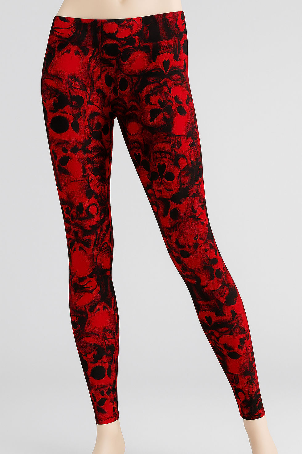 Miniaturbild: Rote Leggings mit schwarzen Totenköpfen - Stylisch, bequem & auffällig