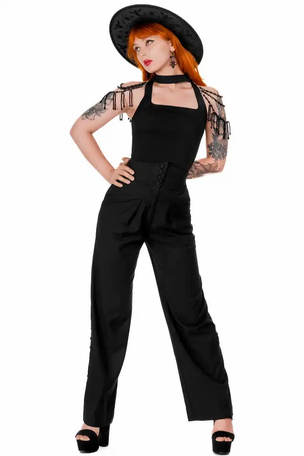 Miniaturbild: Gothic Oberteil mit Choker, quadratischem Ausschnitt und schwarzen Perlen