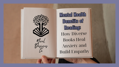 Open book held by hands, featuring tree logo and text: "Mental Health Benefits of Reading: How Diverse Books Heal Anxiety and Build Empathy."