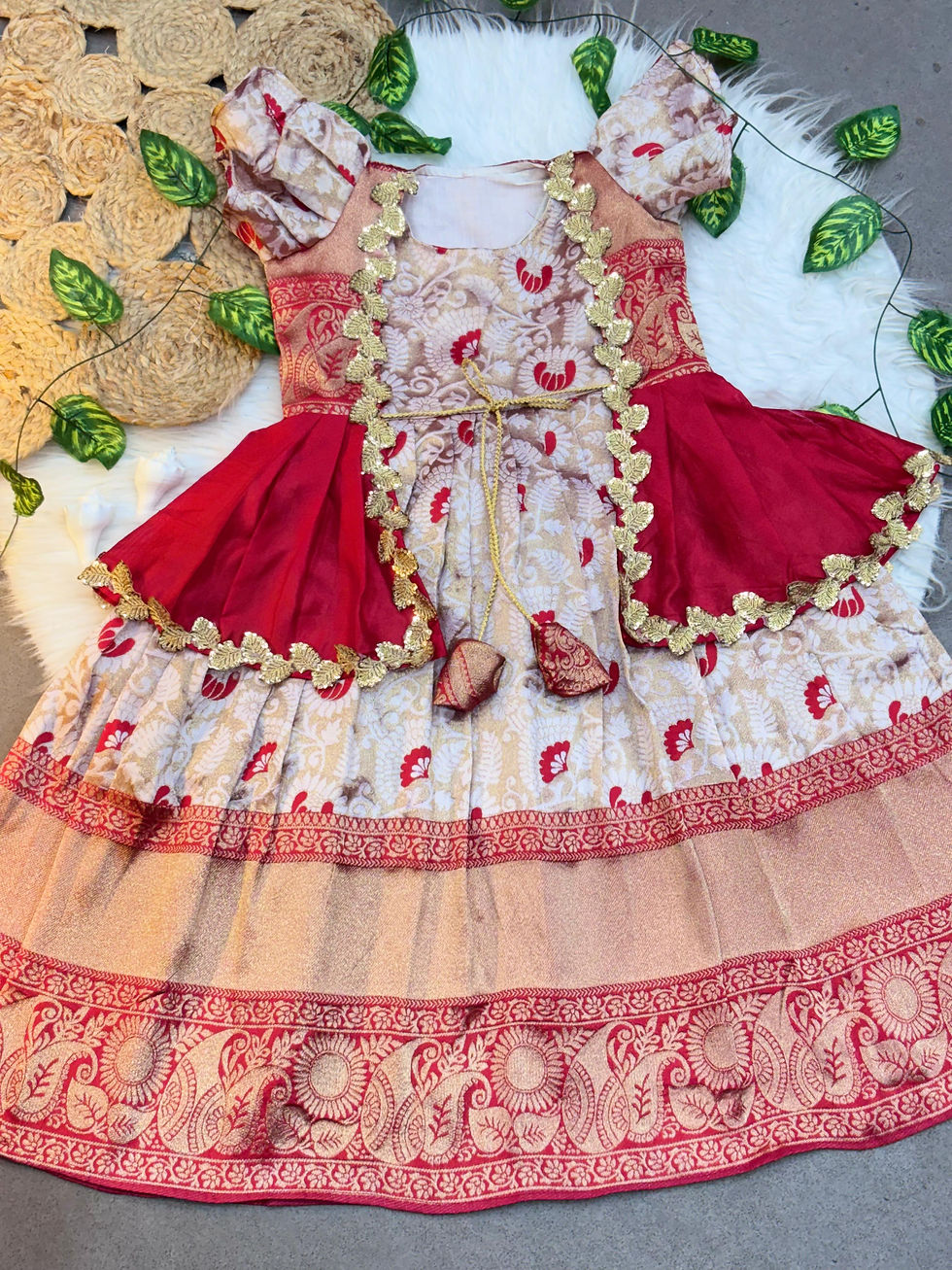 Thumbnail: Kids Soft Silk Gown with Zari Weaving