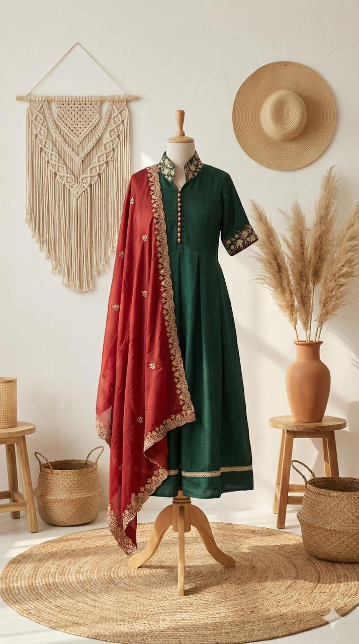 Thumbnail: Anarkali-style kurta with a contrasting dupatta