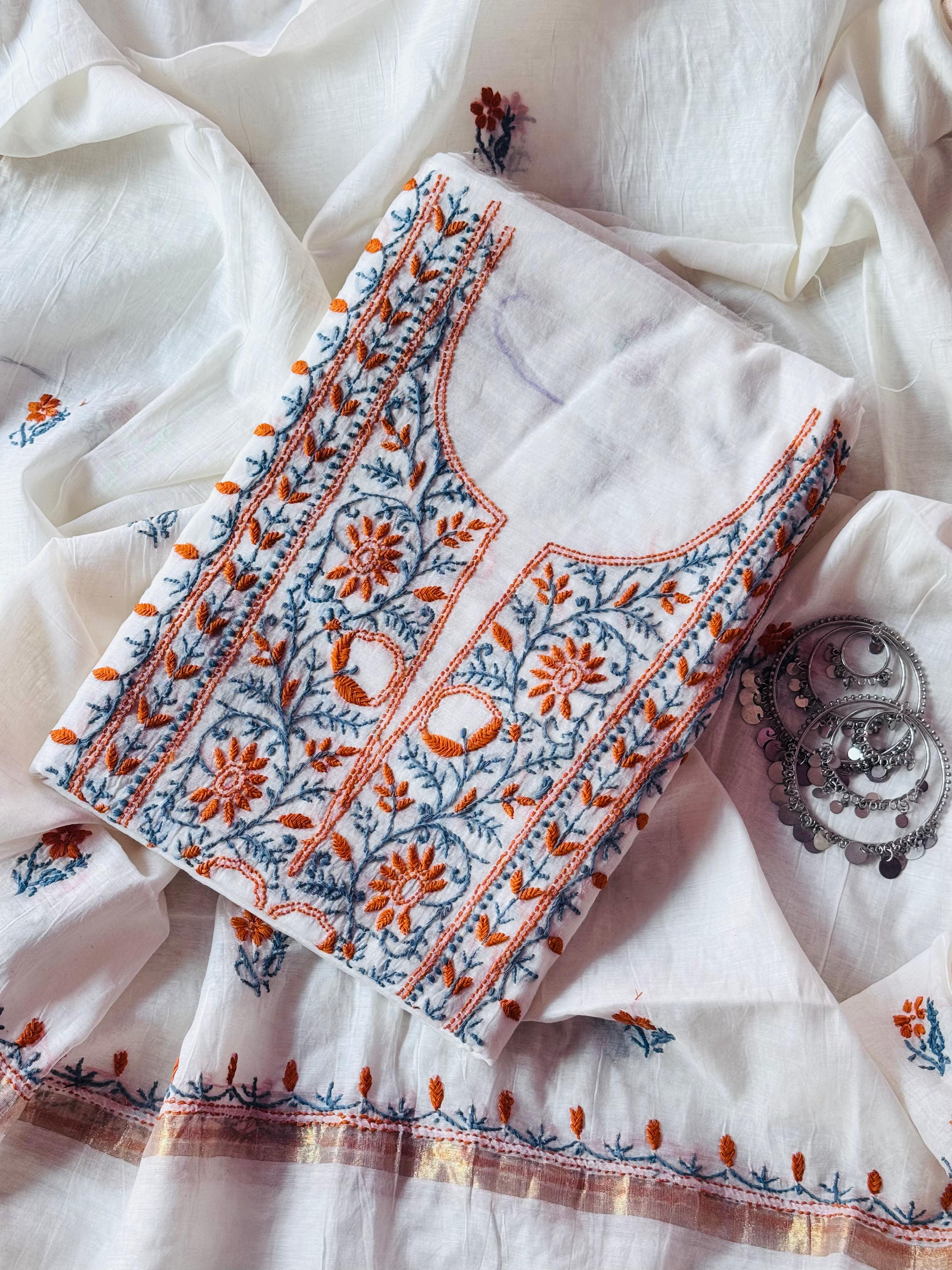 Soft mul cotton suit piece with matching dupatta