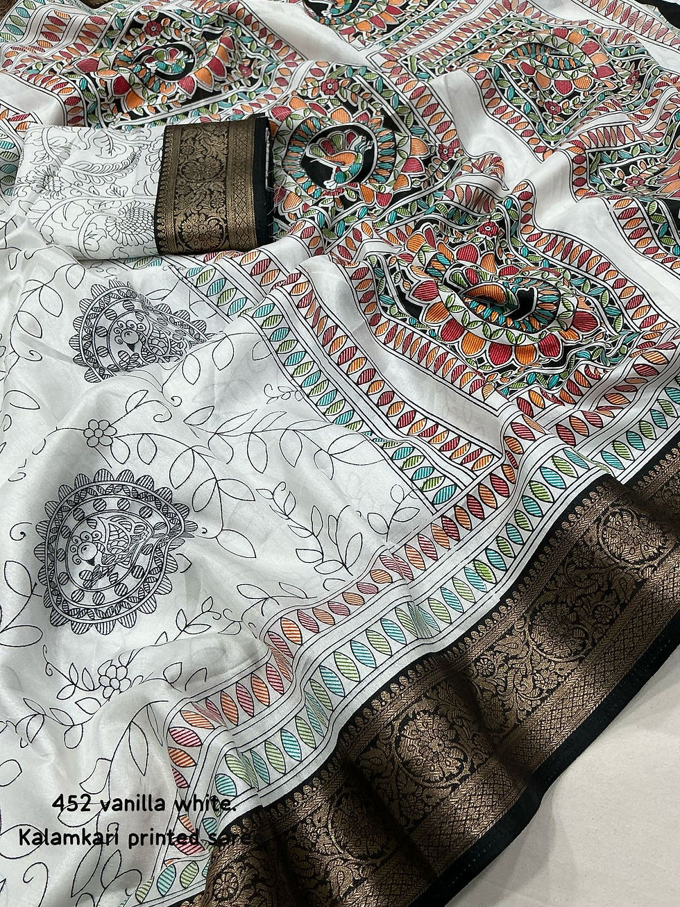 Thumbnail: Soft kalamkari white printed saree