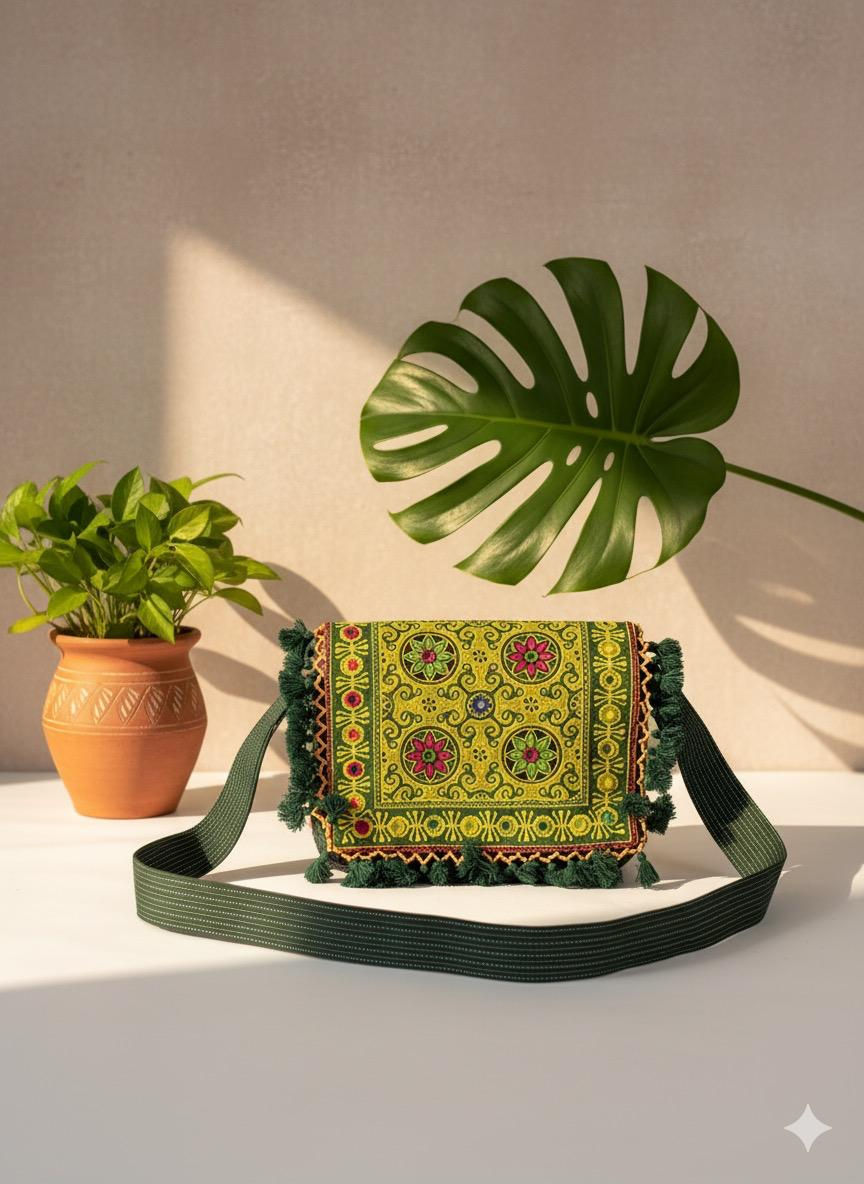 Thumbnail: Ajrakh patch work big sling bag