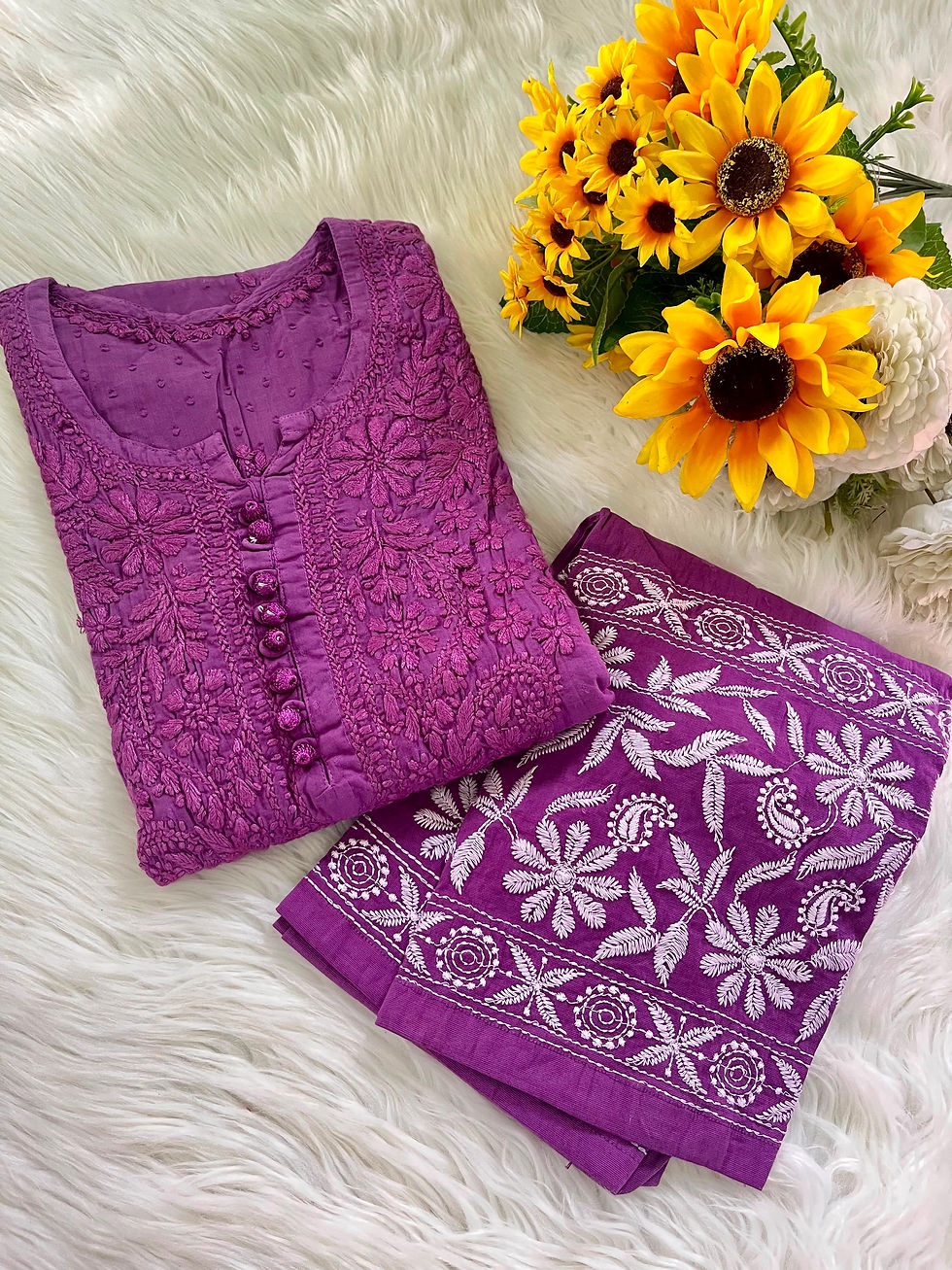 Thumbnail: Dobby Cotton Chikankari Kurti With Matching Lycra Pants