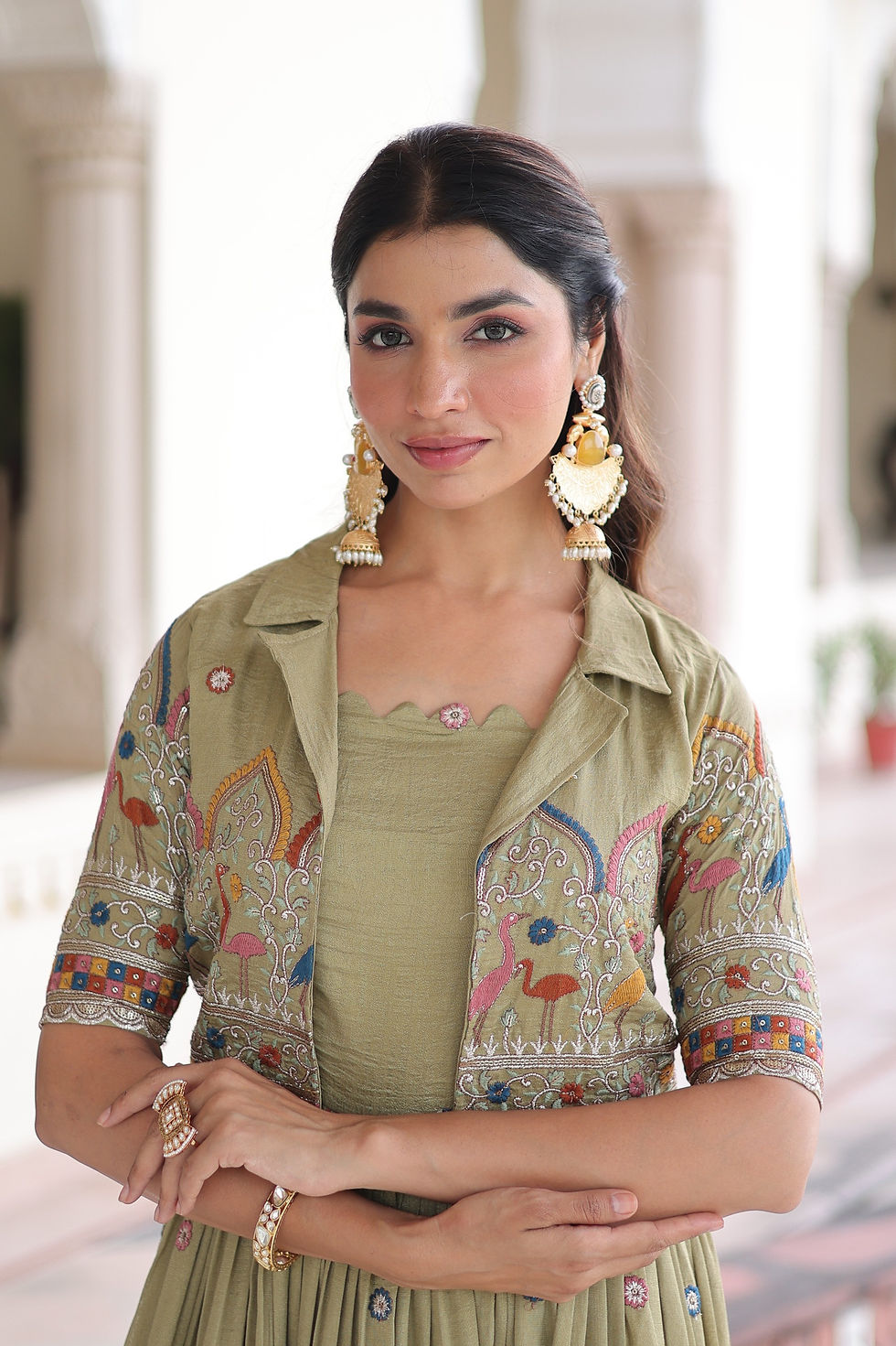 Thumbnail: Vichitra silk gown with coat