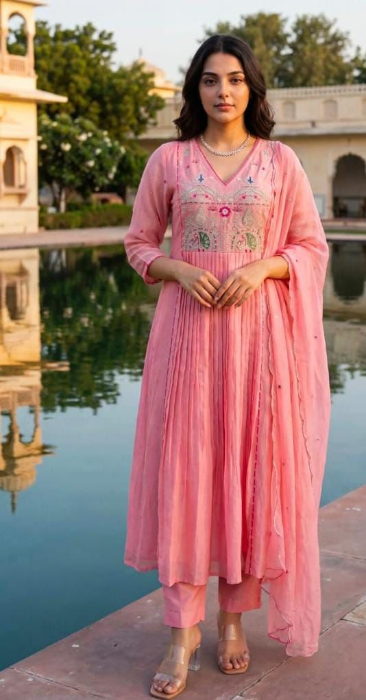 Thumbnail: Beautiful cotton fabric Anarkali kurti pant and dupatta
