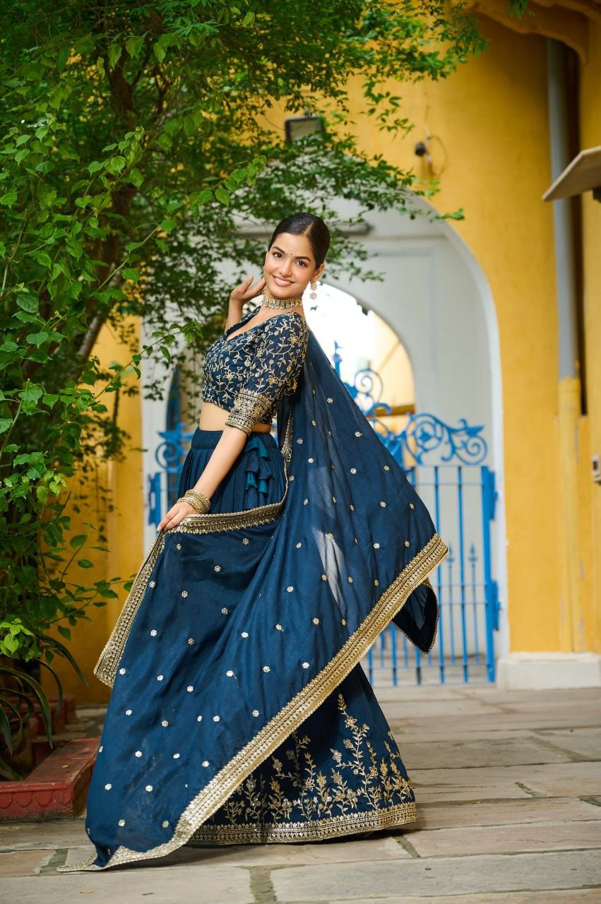 Thumbnail: Vichitra Silk Lehenga Choli With Rich Sequins Embroidery Work