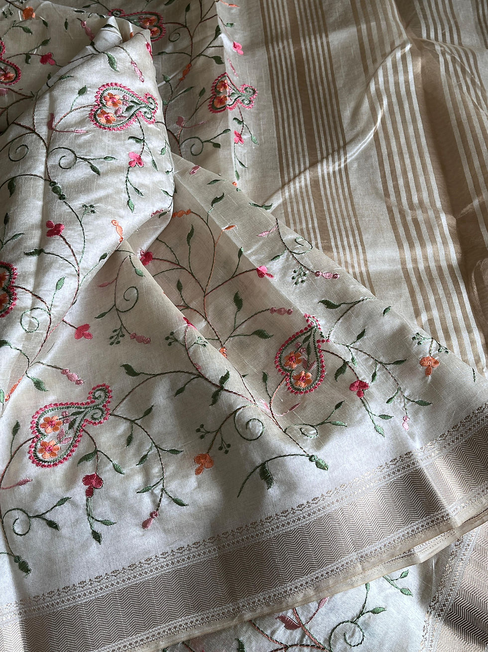 Thumbnail: Premium Tussar silk saree with pashmina thread work
