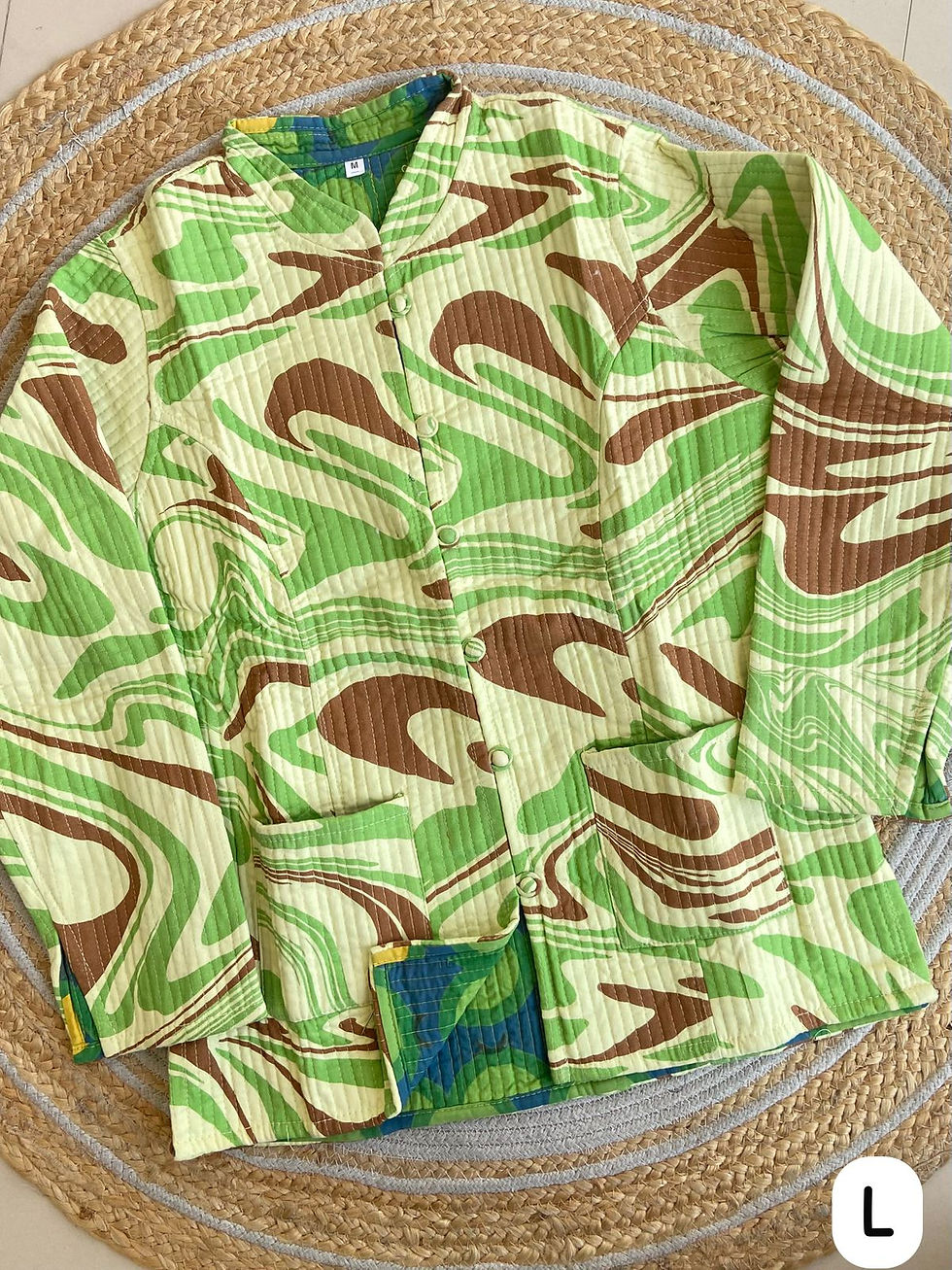 Thumbnail: Hand printed quilted reversible jacket