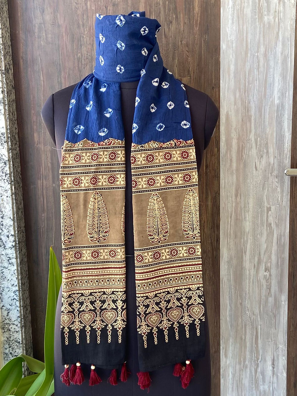 Thumbnail: Ajrakh Print with Bandhani Stole
