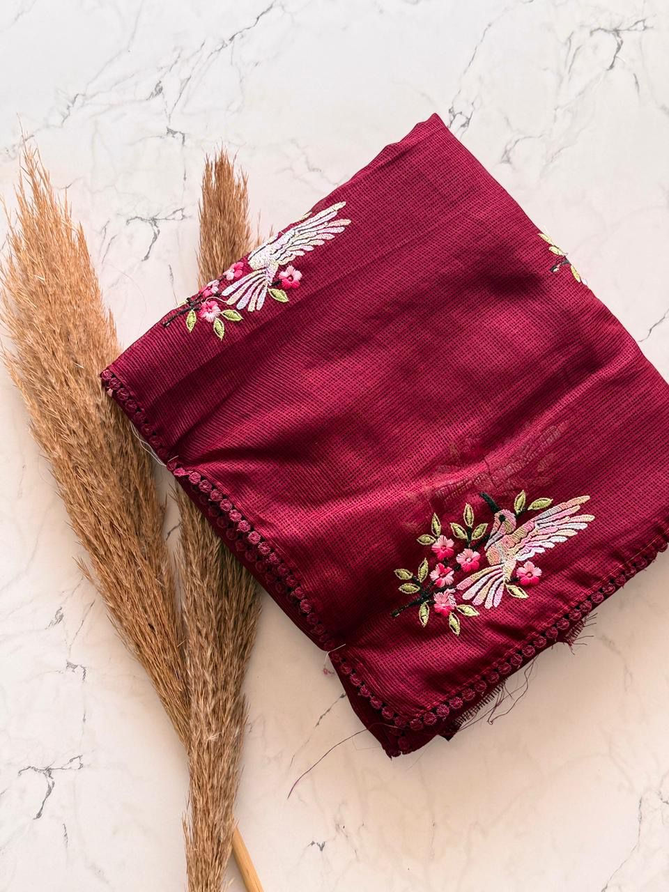 Premium kota doriya silk saree with multi colour rainbow thread work