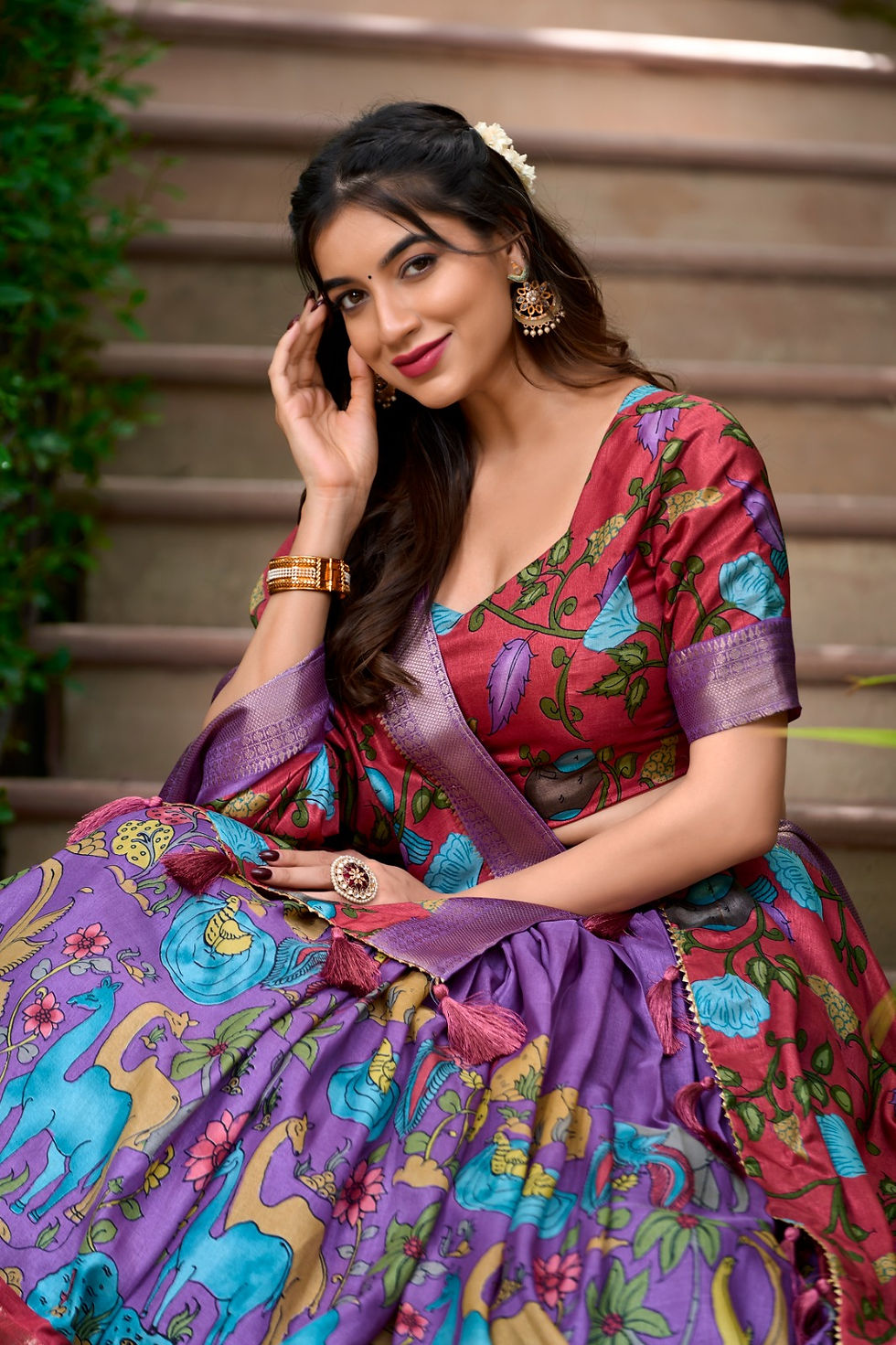 Thumbnail: Kalamkari Dola Silk Lehenga Choli
