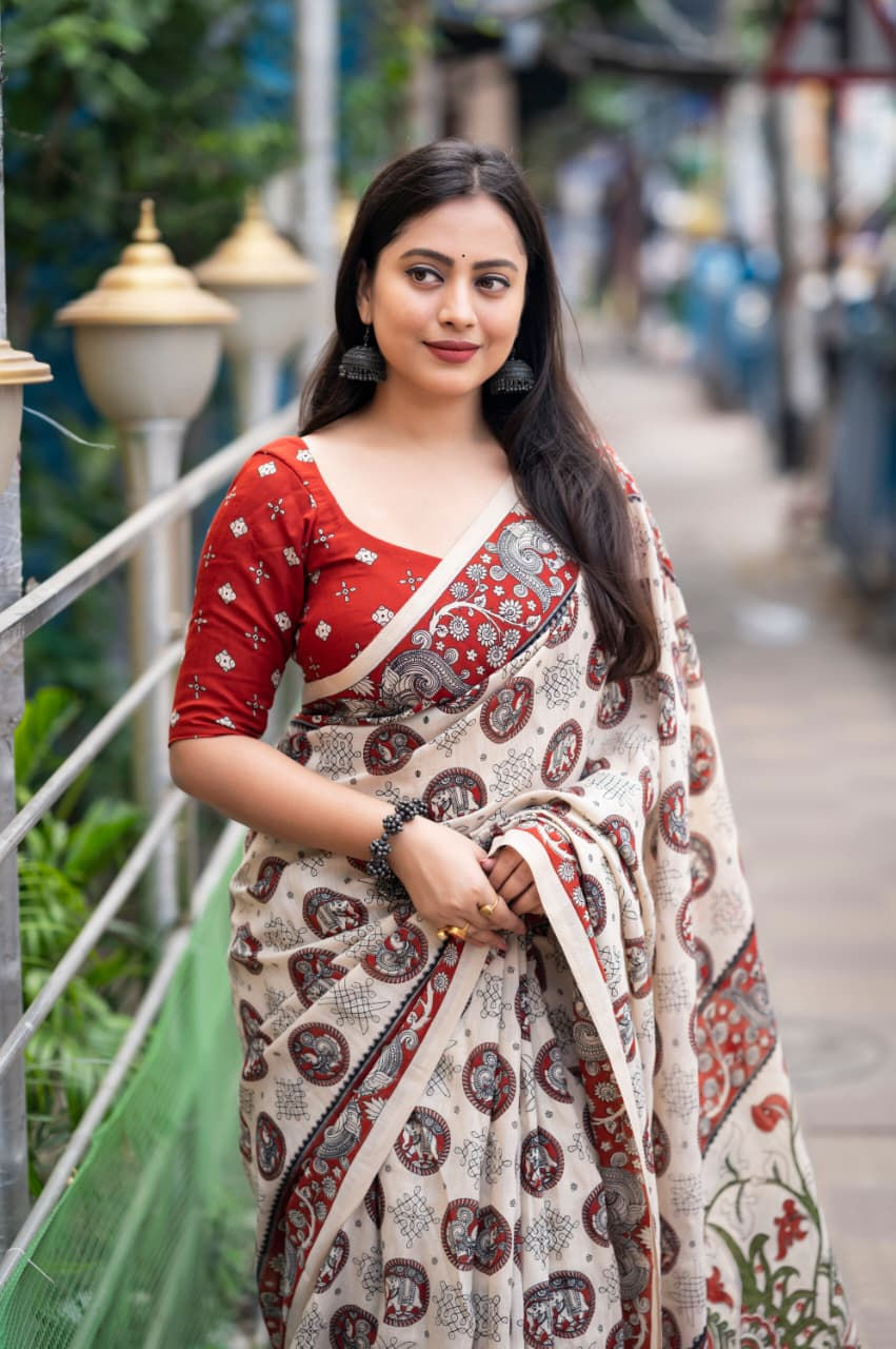 Thumbnail: Kalamkari linen saree