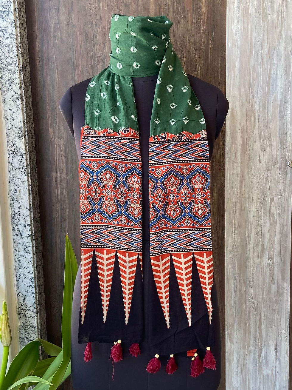 Thumbnail: Ajrakh Print with Bandhani Stole