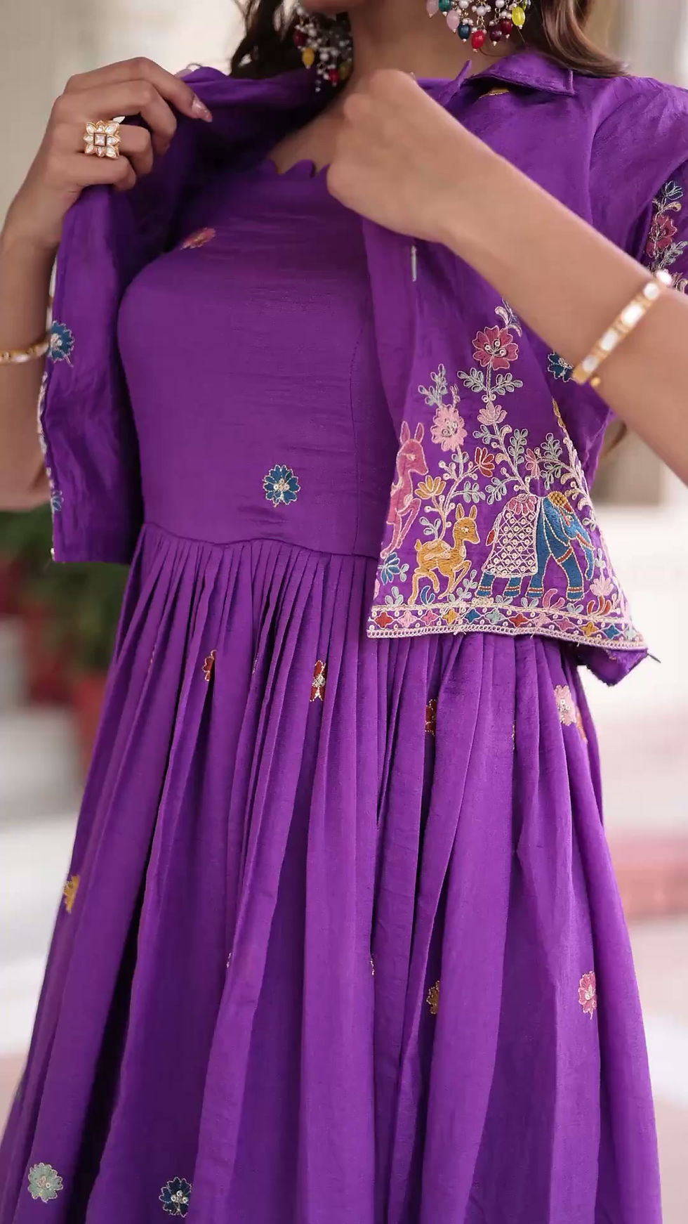 Thumbnail: Vichitra silk gown with coat