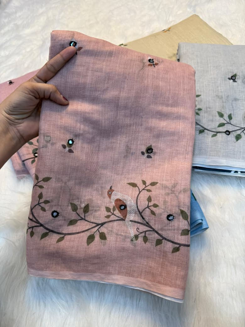 Thumbnail: Fancy linen printed linen saree
