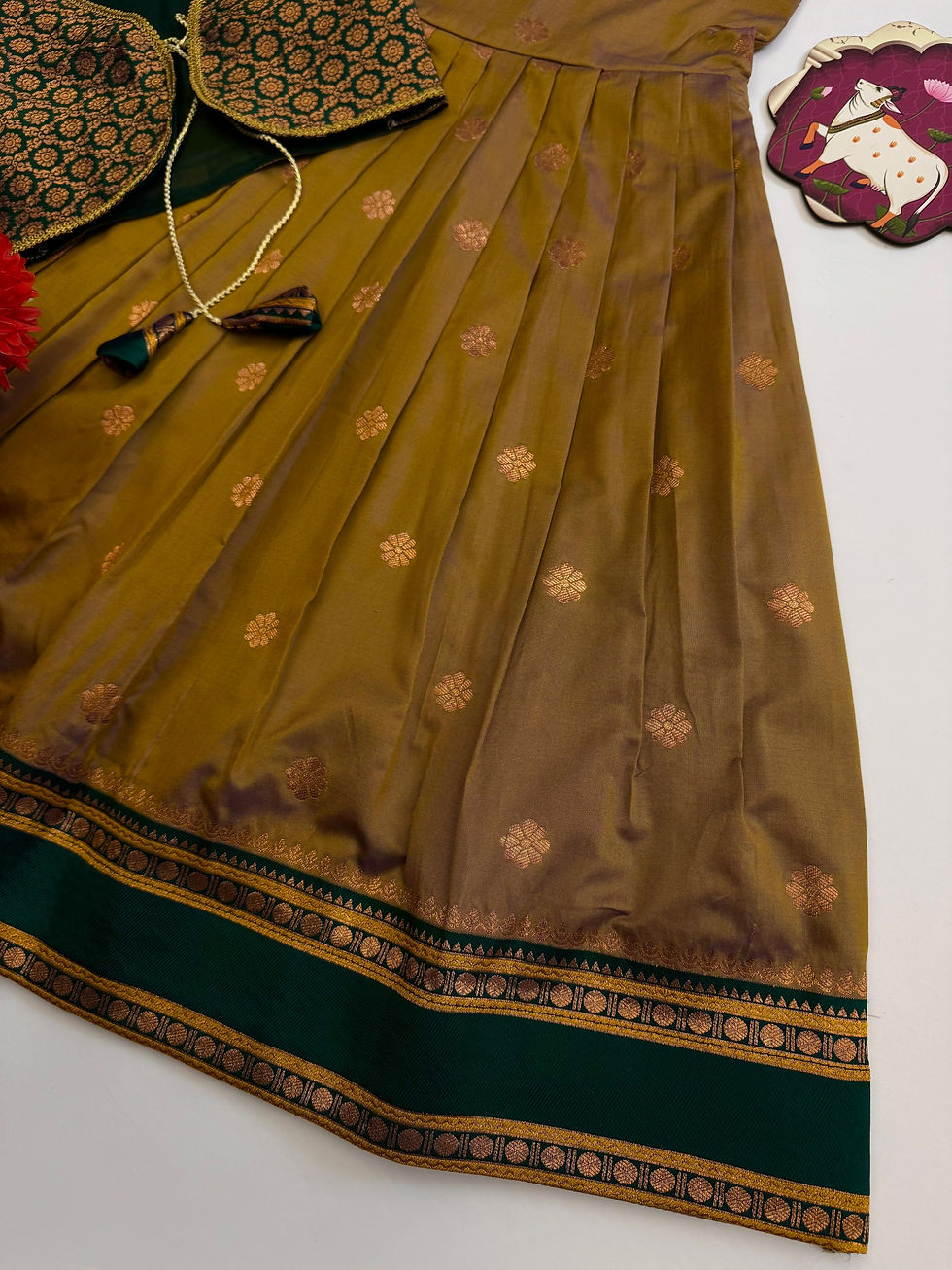 Thumbnail: Kids soft silk narayanpet gown with jacket 