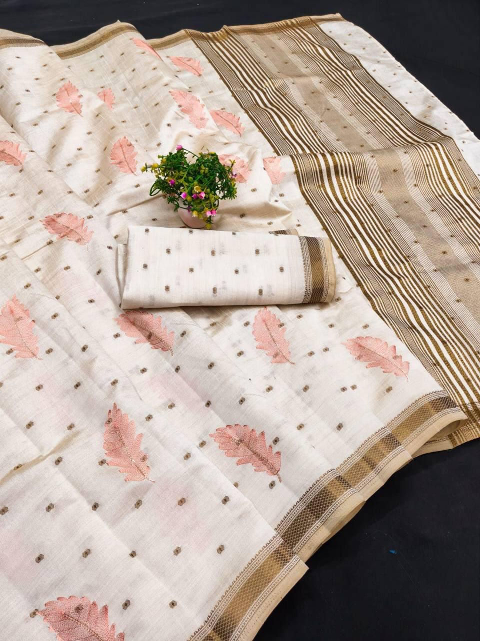 Thumbnail: Pure Tussar Saree with all over the multi thread embroidery work 