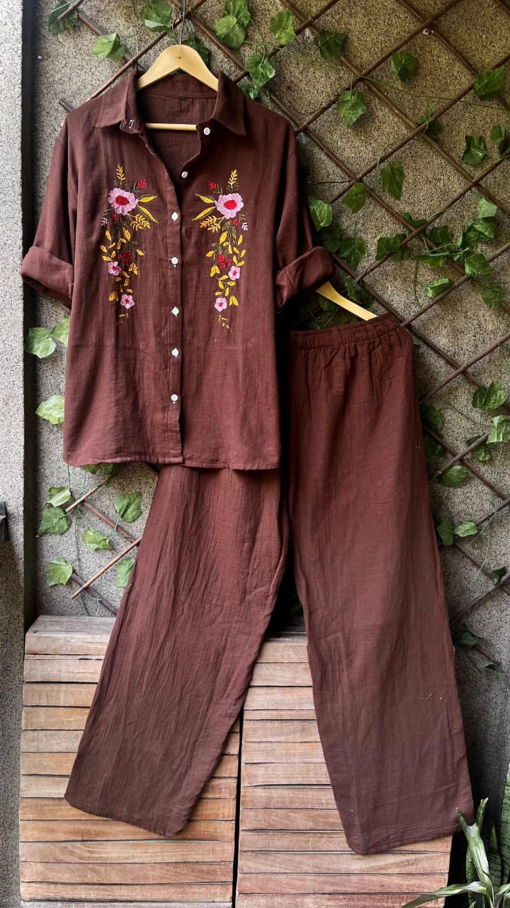 Thumbnail: Floral Embroidered Mulmul Co-ord Sets
