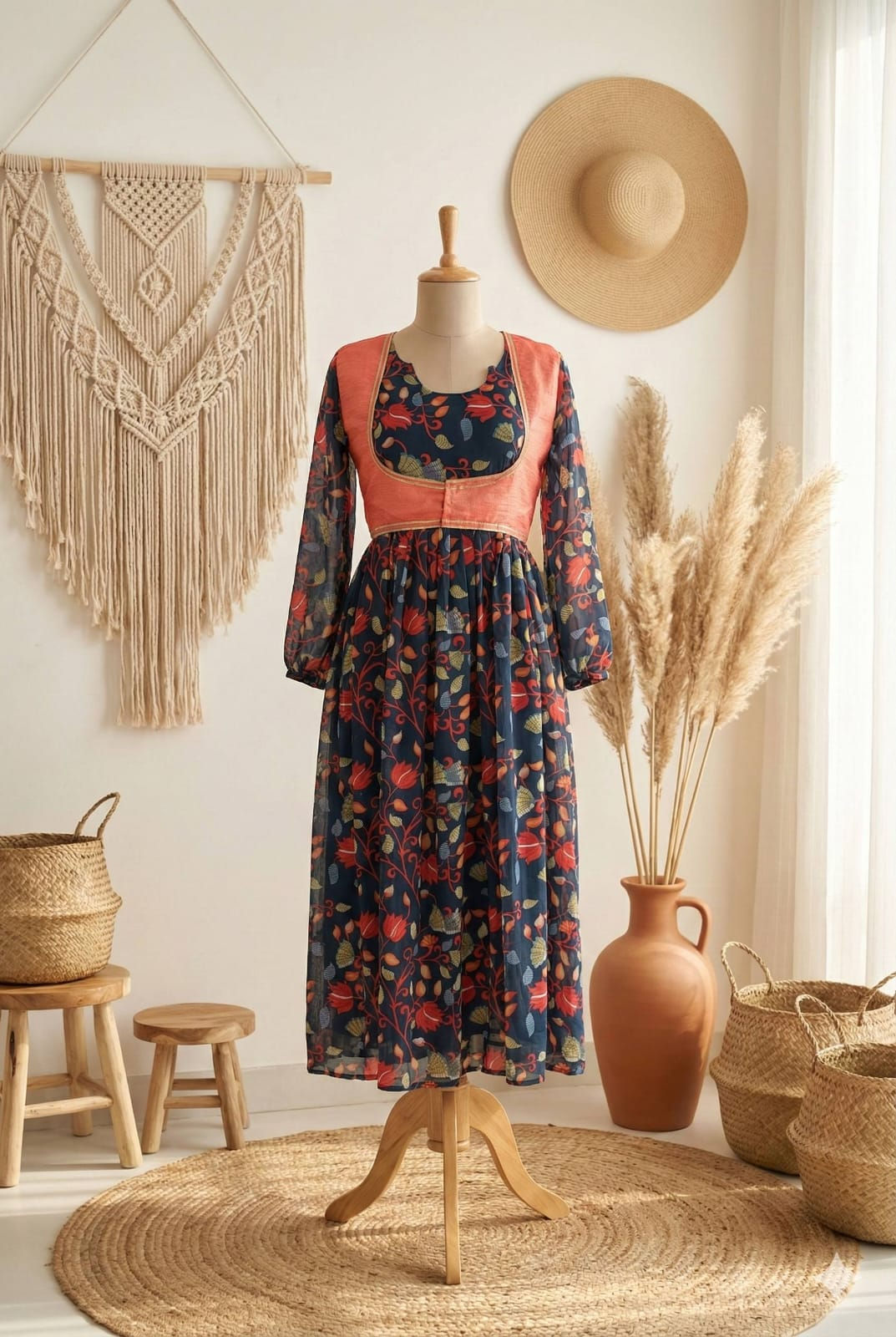 Faux Georgette Gown With Dupatta and Vichitra Silk Coat