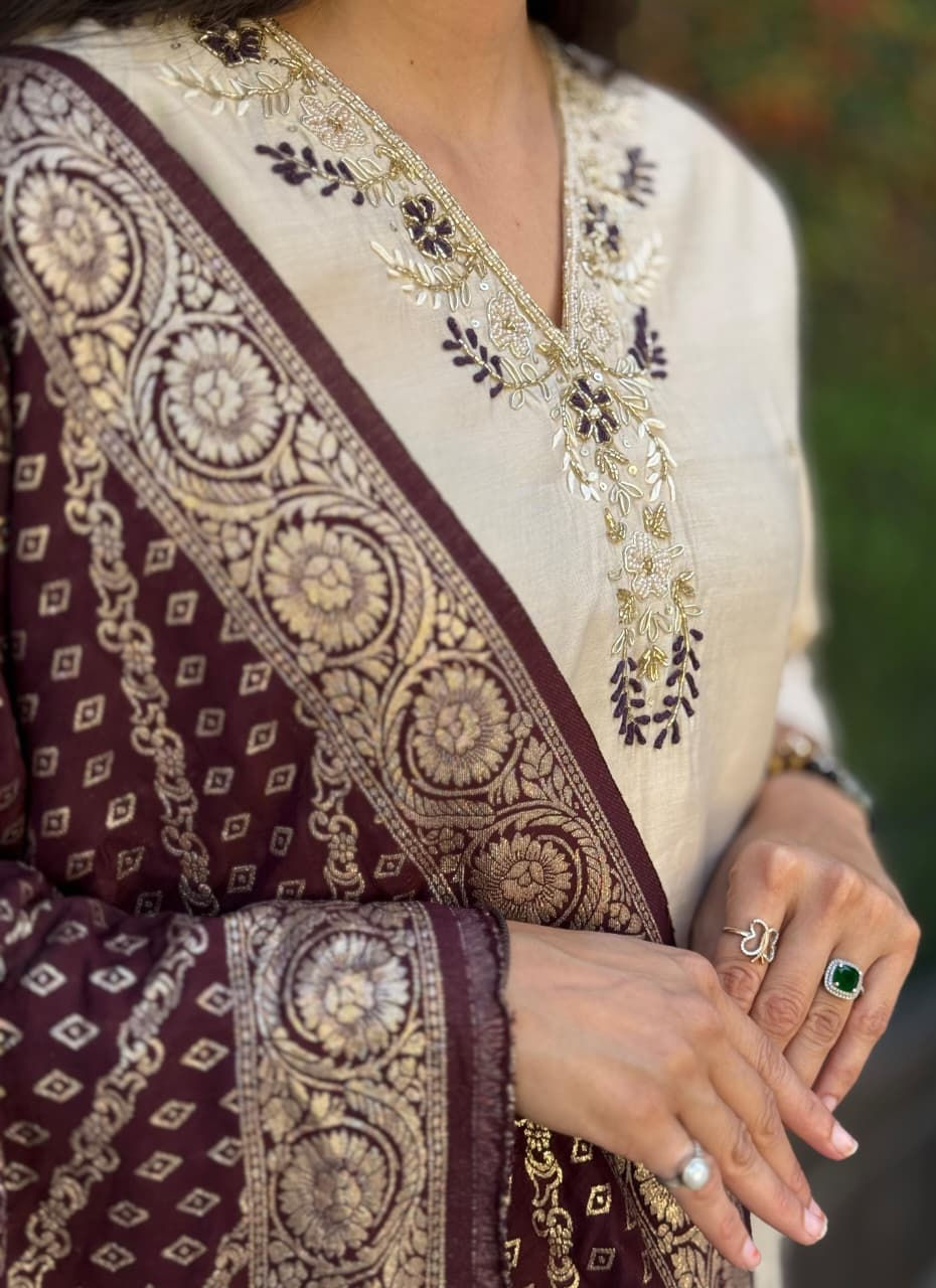 Thumbnail: Premium Roman Silk Suit Set - Cream