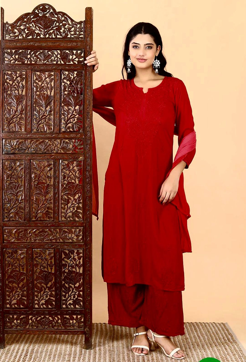 Thumbnail: Rayon 3 pc set Handcrafted with Chikankari embroidery